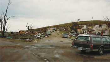  Picture of the destruction on the west side of Chandler.  Picture taken 17 June 1992. 