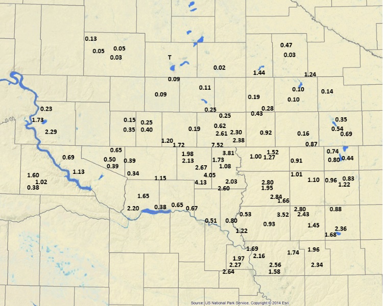 Rainfall total map across the region for 27-28 August 2015