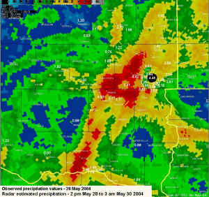 Radar Estimated Storm Total Precipitation for 30 May 2004