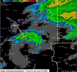 Radar Estimated Precipitation - 1am to 4am June 16 2004