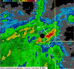 Radar Estimated Precipitation - 4am to 7am June 16 2004