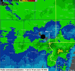 Radar Estimated Precipitation - 7am to 10am June 16 2004