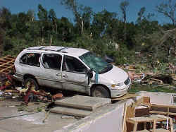 Damaged mini-van.