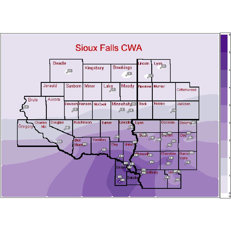 Snowfall Map for February 14, 2001...Data in text can be found below.