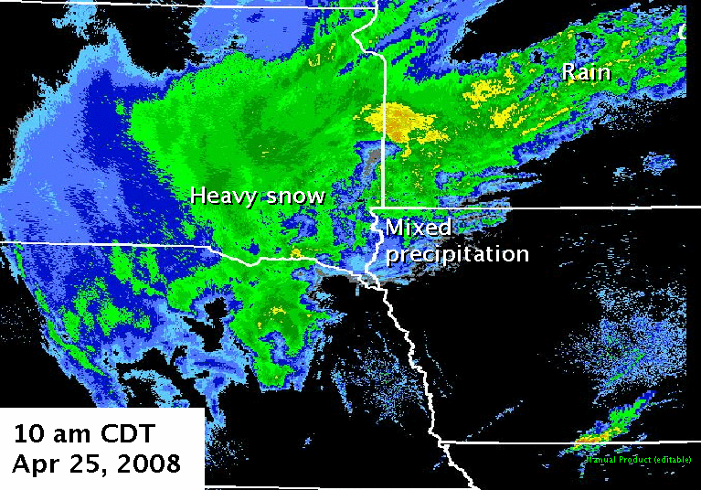 Radar imagery from 10 am CDT, April 25, 2008