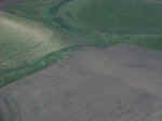 Aerial view of spiral scour marks from tornado near Mt. Vernon, SD.