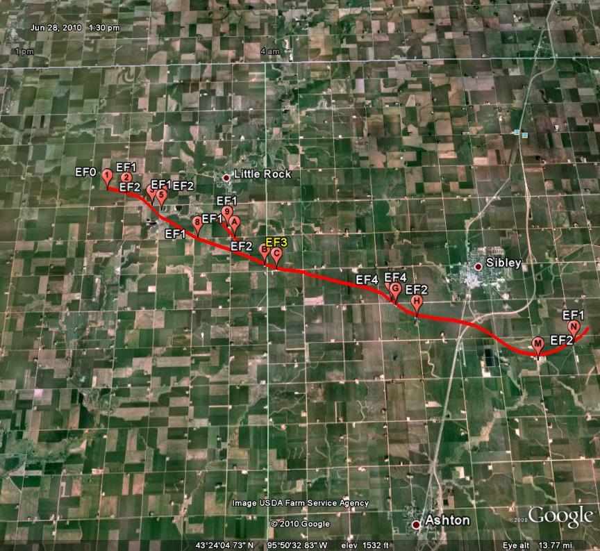 Path of the Sibley, Iowa tornado