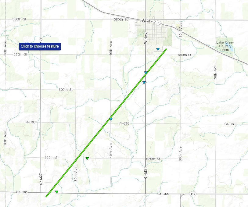 Map of the Alta, Iowa tornado.