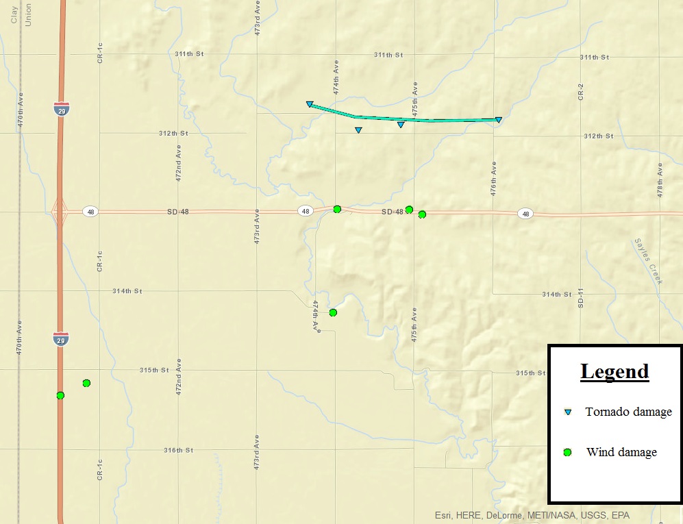 Path of tornado near Spink, SD