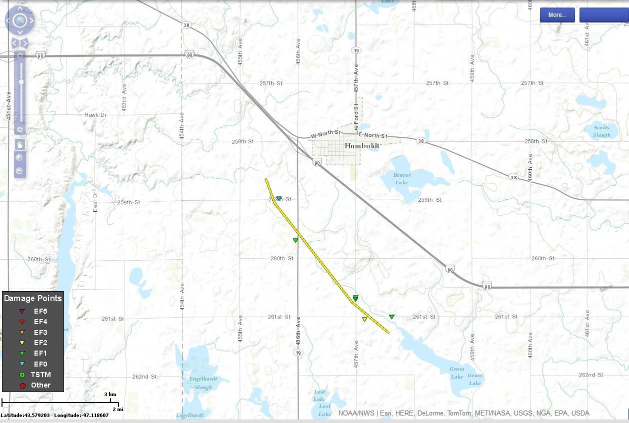 Track of Humboldt, South Dakota tornado