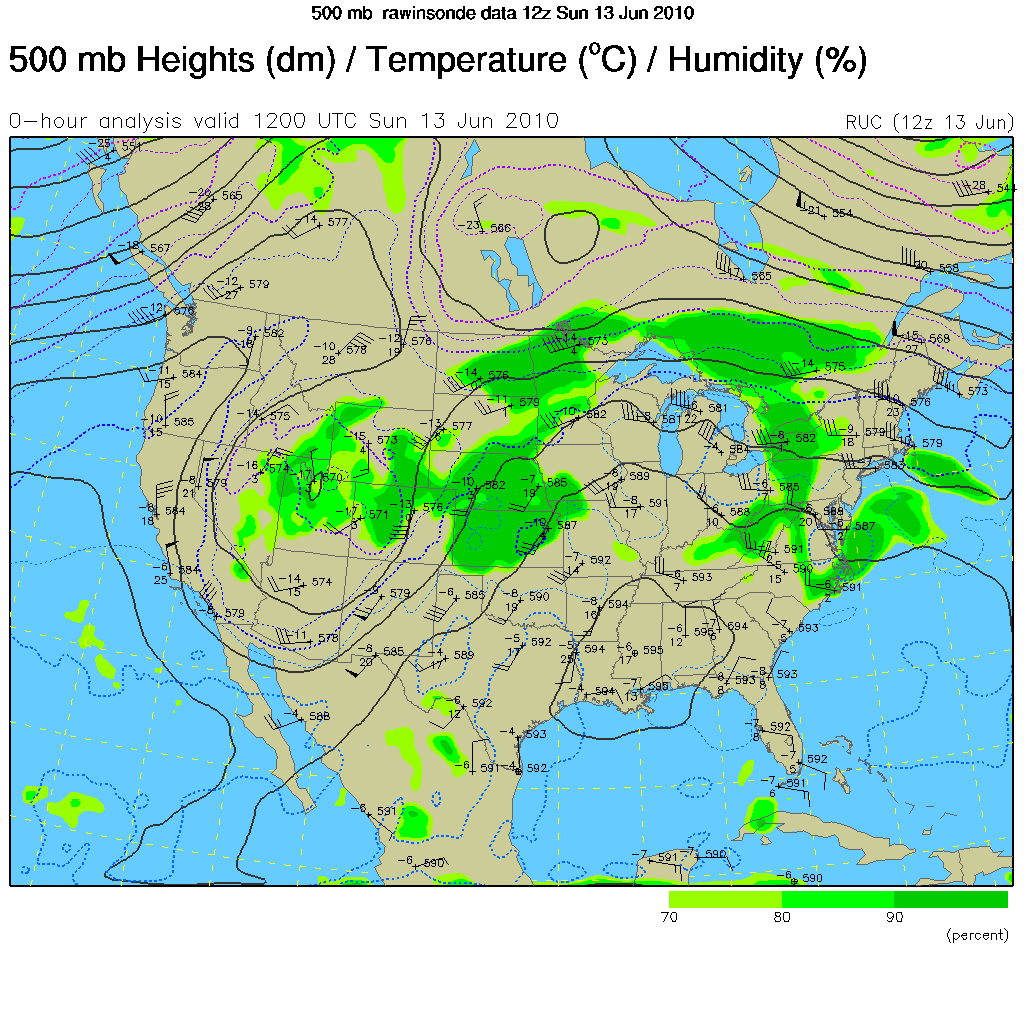 500 mb Heights-Temperature June 13, 2010