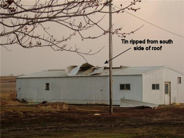 Wind damage to roof of shed near Hawarden.