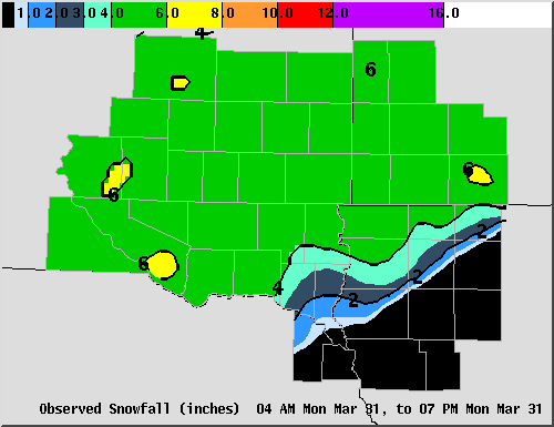 Observed Snowfall - March 31, 2008