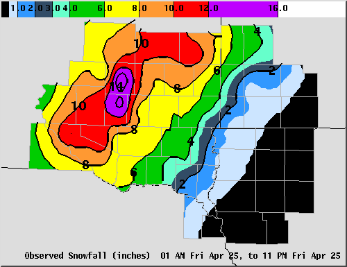 Total snowfall from April 25, 2008