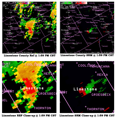 Radar image showing a tornado in Limestone County on December 29th, 2006.