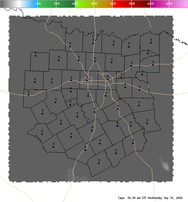 Automatically generated image showing areas of convective available potential energy.