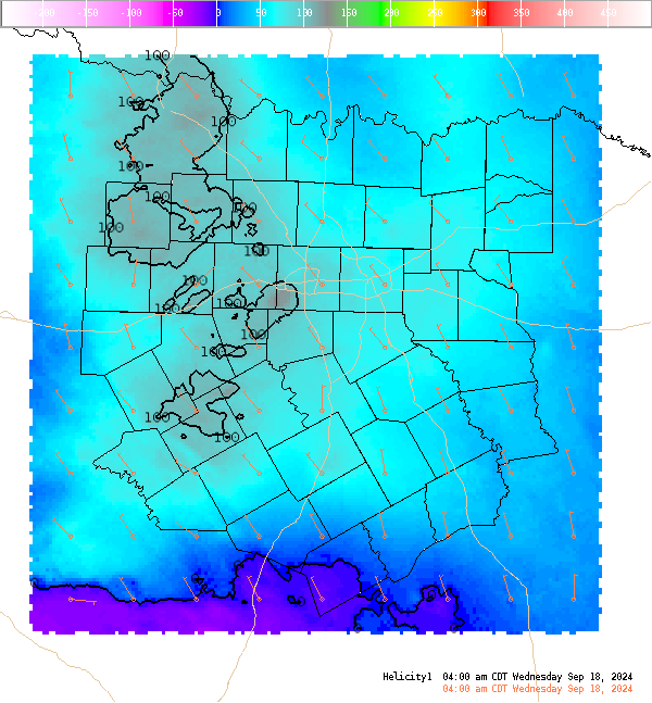 Automatically generated image showing areas of storm relative helicity.