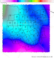 Thumbnail of an automatically generated image showing areas of 0-3 km storm relative helicity.