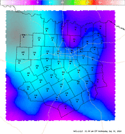 Thumbnail of an automatically generated image showing areas of 0-3 km storm relative helicity.