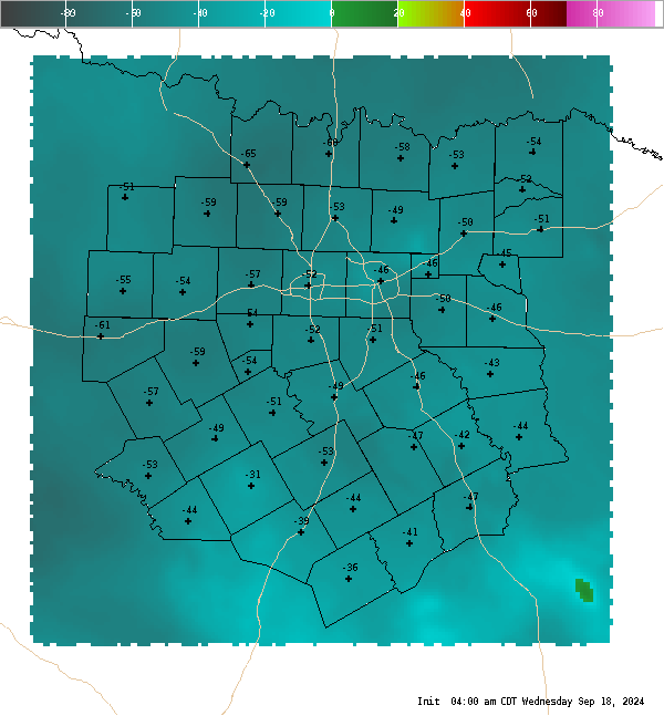 Automatically generated image showing areas of the convective interest parameter.