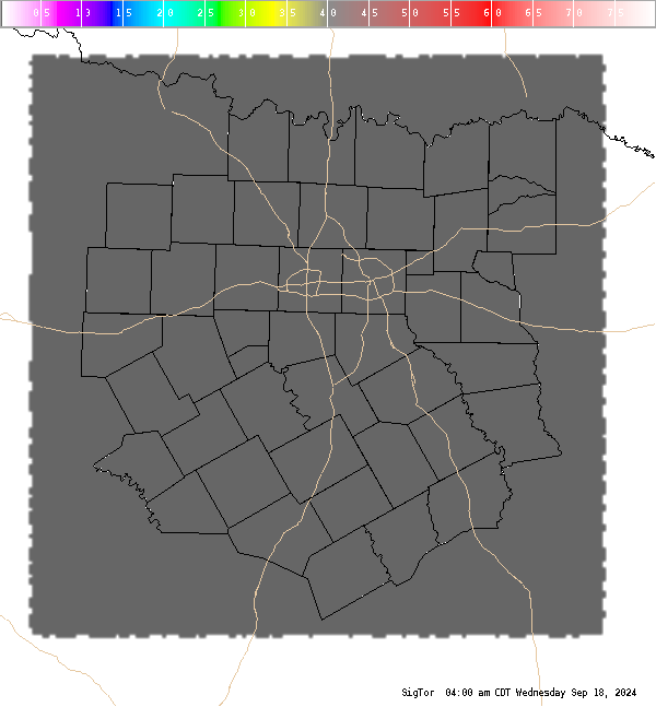 Automatically generated image showing areas of the significant tornado parameter.