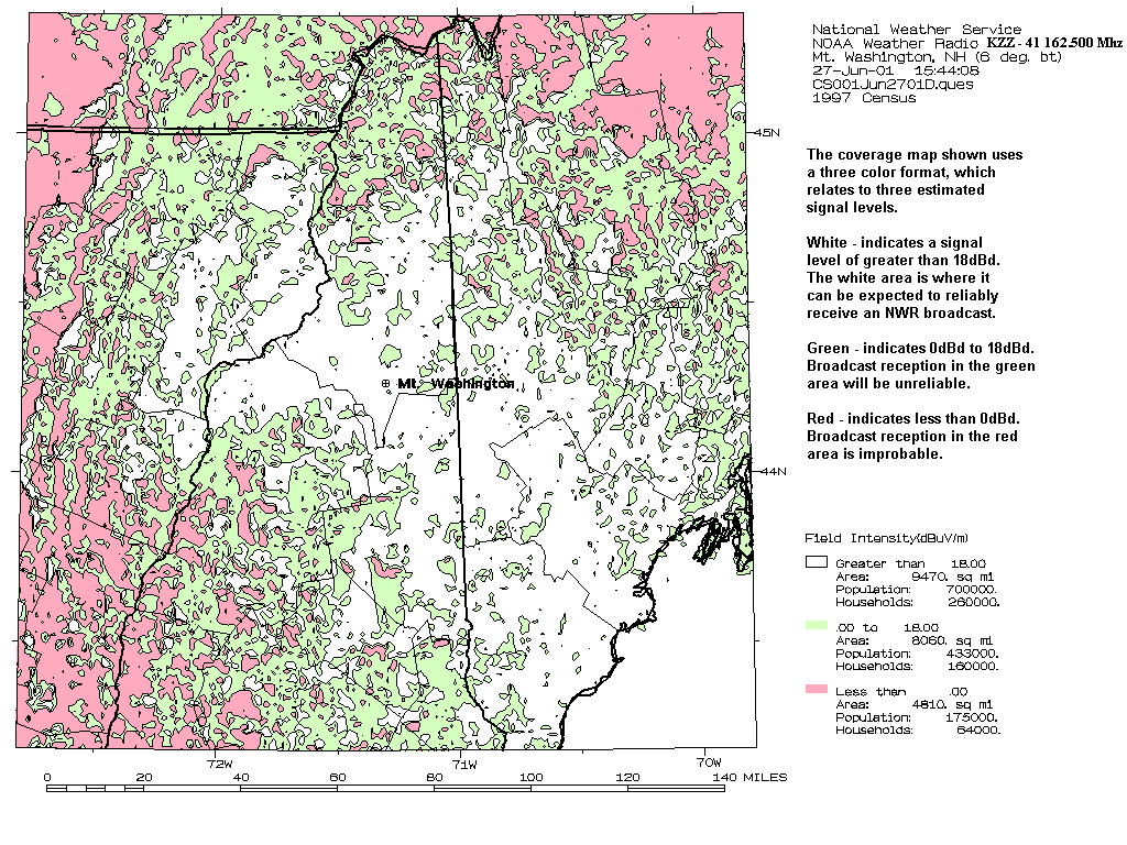 Detailed map of projected signal coverage of radio station KZZ41