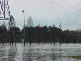 The McFarland Park parking lot completely flooded.