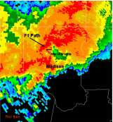 KHTX Base Reflectivity 0.5 deg at 815 AM CDT ~ 160K