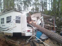 This camper trailer was destroyed by a fallen tree at Jackson County Park. (Courtesy Holly Britton)