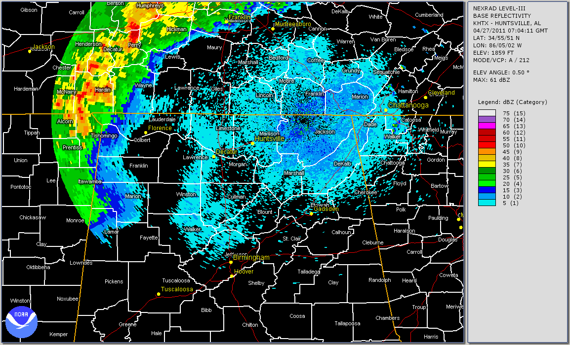 Early morning Hytop, AL (KHTX) Radar Loop - 2:04 am - 7:59 am CDT. 