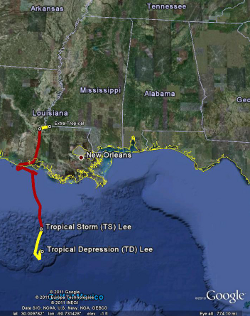 Track of Tropical Storm Lee