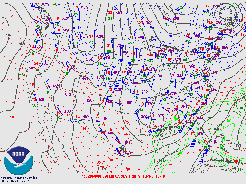 850mb Chart at 6pm February 25th