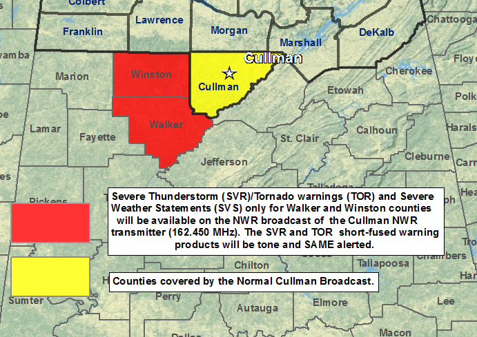 Cullman, Alabama NOAA Weather Radio coverage area