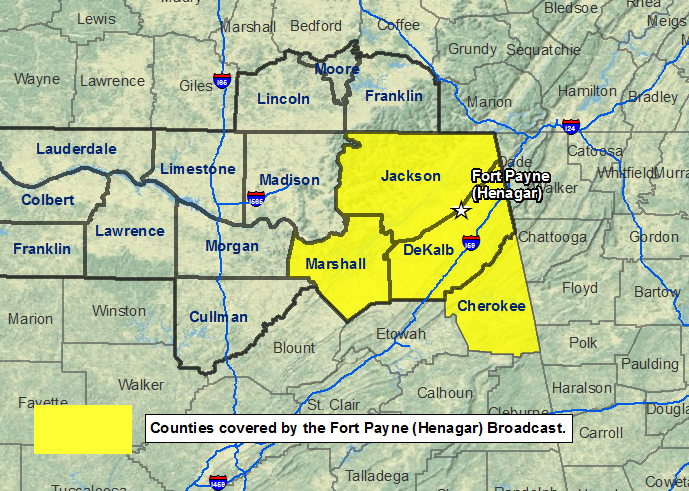 Fort Payne, Alabama NOAA Weather Radio coverage area