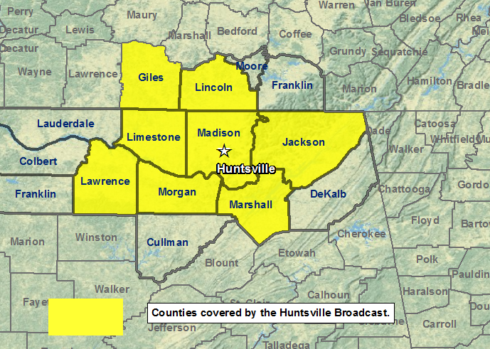 Huntsville, Alabama NOAA Weather Radio coverage area