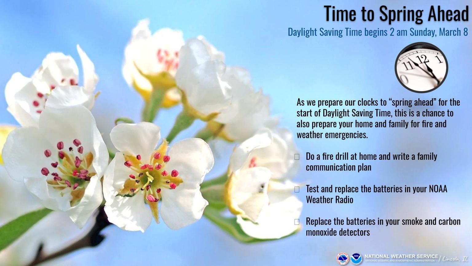 Daylight Saving Time begins 2 am Sunday, March 8th