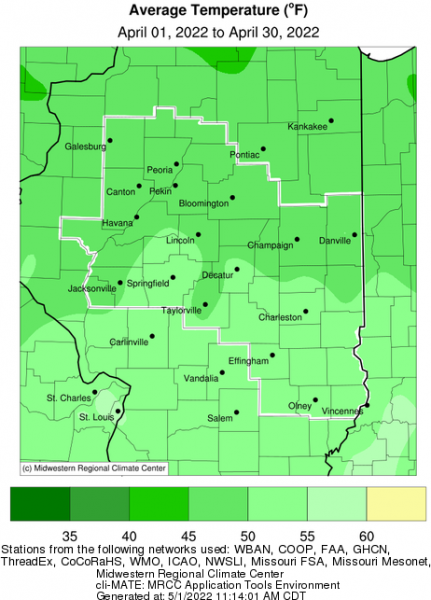 Feb 2022 Average Temperature Central IL