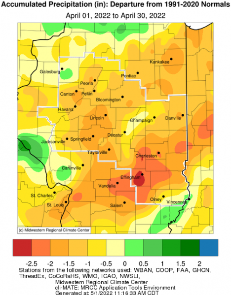 Feb 2022 Precipitation Departure from Normal in Central IL