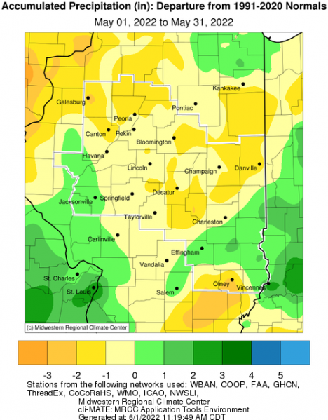 Feb 2022 Precipitation Departure from Normal in Central IL