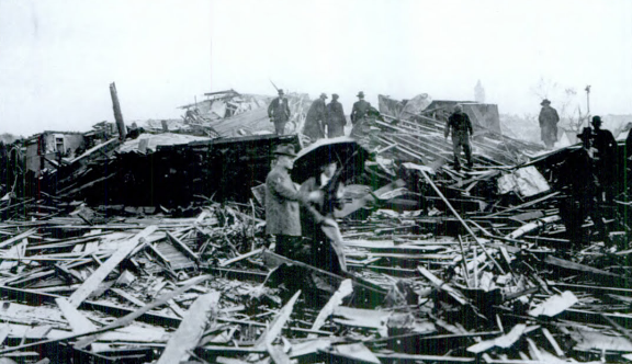 Charleston Big Four Railroad Depot after the storm. Image courtesy Coles County Historical Society