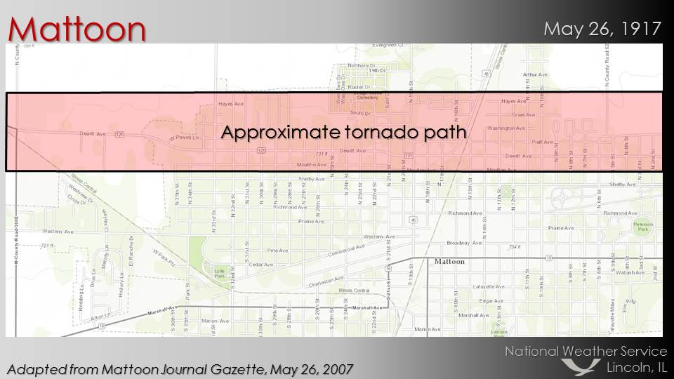 Approximate area of Mattoon affected. Adapted from Mattoon Journal Gazette.