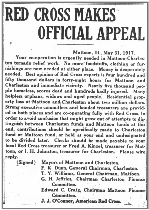 Appeal by the Red Cross, from the Mattoon Journal Gazette, 6/1/1917