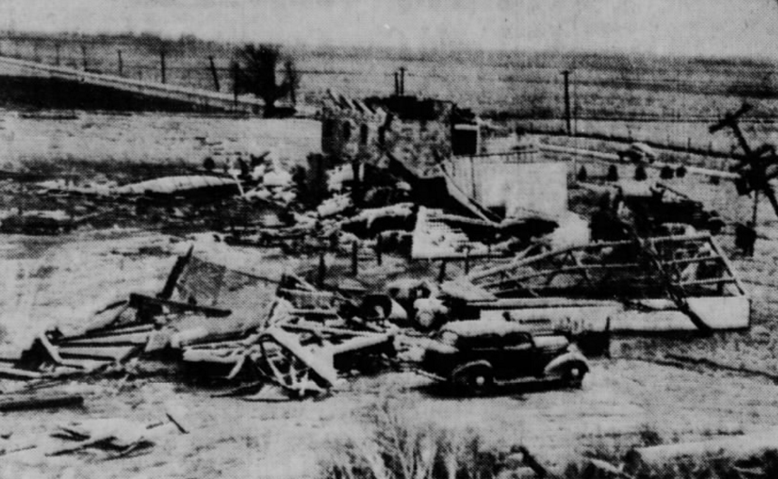 Damage to a warehouse near Champaign. Image from the Franklin (IN) Evening Star