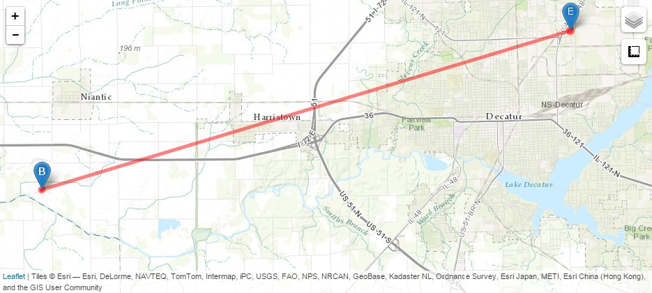 Niantic to Decatur Track Map