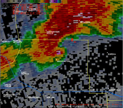 Radar image of a debris ball northeast of Washington at 11:07 am