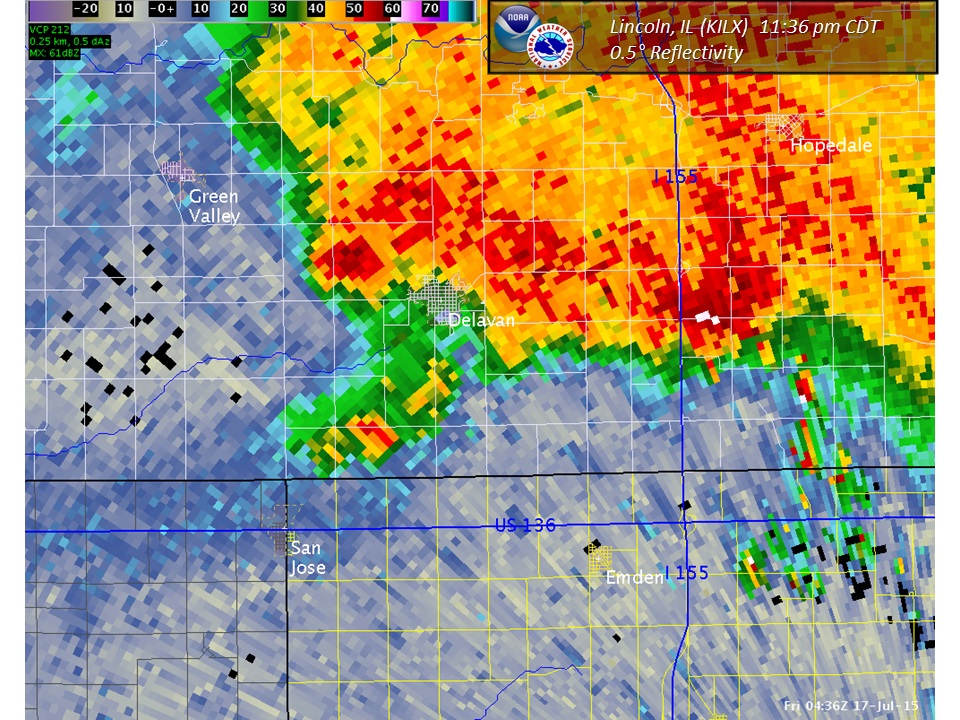 Reflectivity image from 11:36 pm