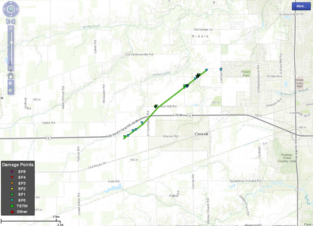 Track of Springfield-area tornado