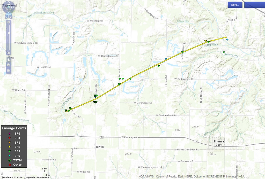 Track Map of Trivoli-Kickapoo tornado