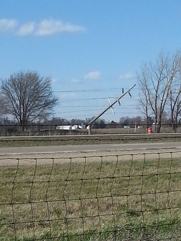 Leaning power pole near Lawndale.  Photo by Kathy Payne