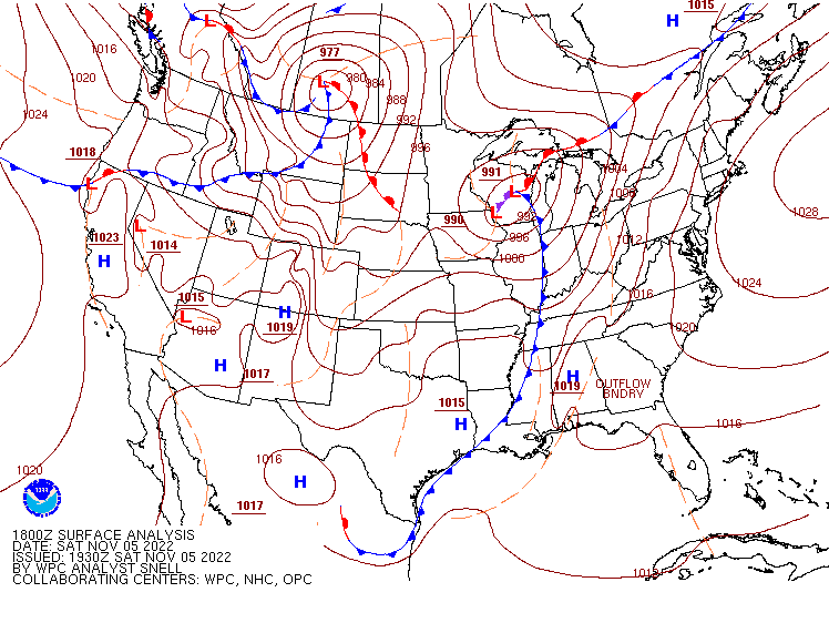 Weather map from 1 pm CDT